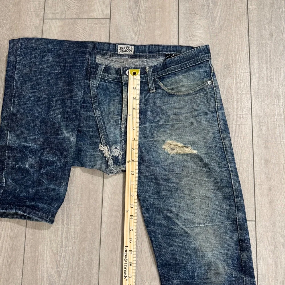 Naked & Famous Weird Guy Jeans Mens 33 Blue Frankenstein Raw Japanese Denim